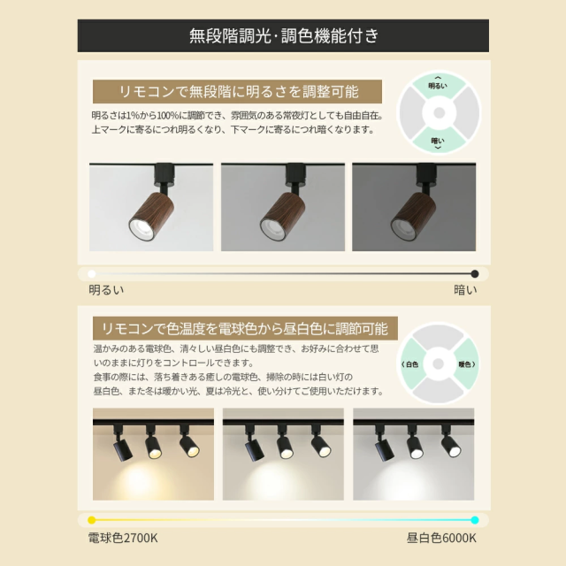 【3個セット】【LED電球内蔵】LEDスポットライト 調光調色 電球付き ダクトレール用 ライティングレール 照明 器具 天井 led 昼白色 電球色 LED搭載 器具一体型 7W 60W相当 天井照明 間接照明 レールライト ダイニング リビング 角度調節_3