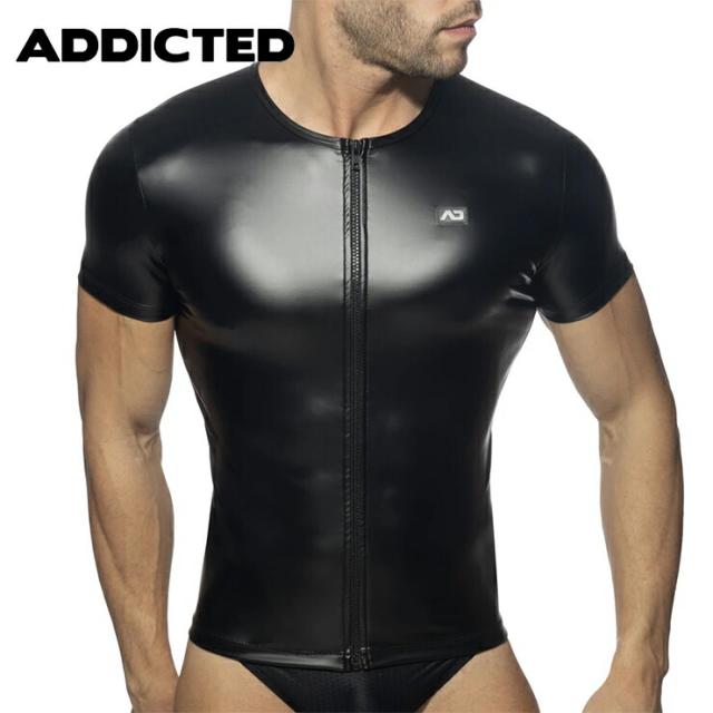2022 ADDICTED/ ZIP SHORT SLEEVES FETISH SHIRT メンズ  スポーツ  ファッション系 ラテックス系生地 半袖シャツ スペイン製