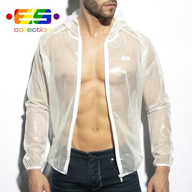ES /C-THROUGH JACKET スペイン製造 ジャケット ファッション メンズ 高級 フード付き半透明 おしゃれ レジャー セクシー