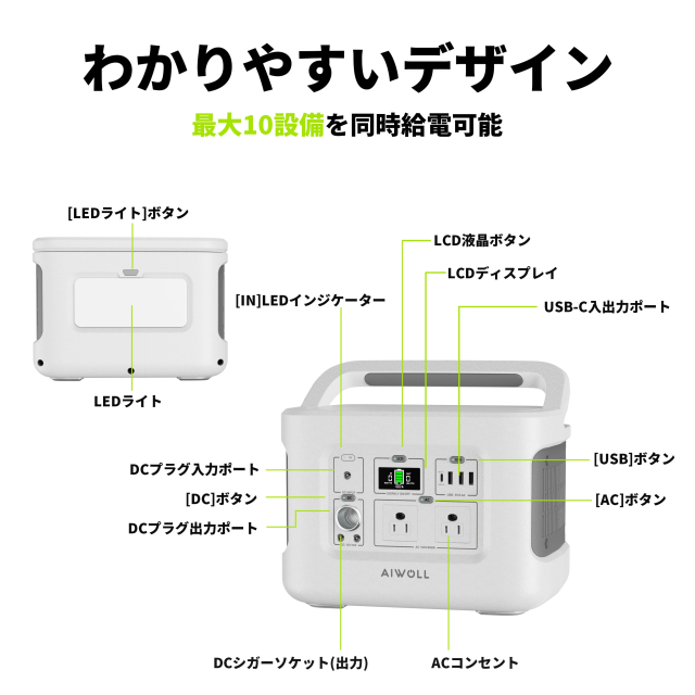 ポータブル電源 515Wh/160938mAh 600W ポータブルバッテリー