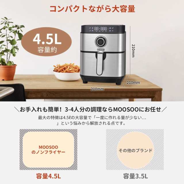 本日限定35％OFFクーポンあり！】ノンフライヤー 電気フライヤー エアフライヤー 大容量4.5L ノンオイルフライヤー フライヤー  オイルの通販はau PAY マーケット - E-MONO家電専門店