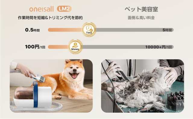 Oneisall ＬＭ２ ペット用バリカンセット 7in1 抜け毛を自動吸引