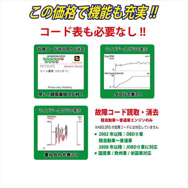 JTCオートツールズ:コードリーダー JTC3320W【メーカー直送品】 OBD2 診断機 ハンディ リセット JTC3320W 自動車部品  自動車整備 工具 診｜au PAY マーケット