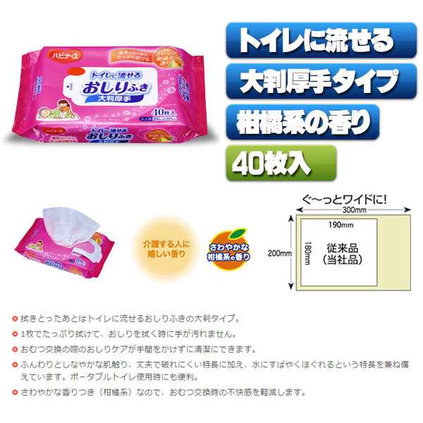 ピジョン ハビナース トイレに流せる おしりふき大判厚手 １パック