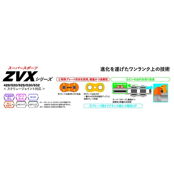 エヌマチェーン:EKチェーン 525ZV-X3(BK;BK) 102リンク カシメジョイント カラー：ブラック&ブラック 4571291795167 カシメタイプ バイク