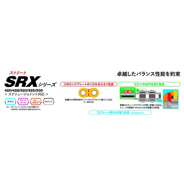 エヌマチェーン:EKチェーン 530SR-X2(GP;GP) 124リンク スクリュSLJジョイント カラー：ゴールド 4571291810747 スクリュSLJタイプ バイ