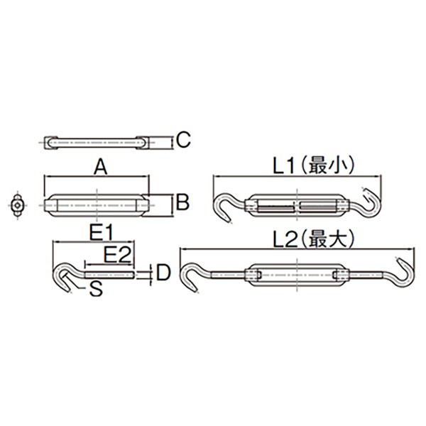 水上:ファースト ステンレス ターンバックル TB-5FF　120mm〜165mm（両フック）【20本入】 4515161061136 MIZUKAMI