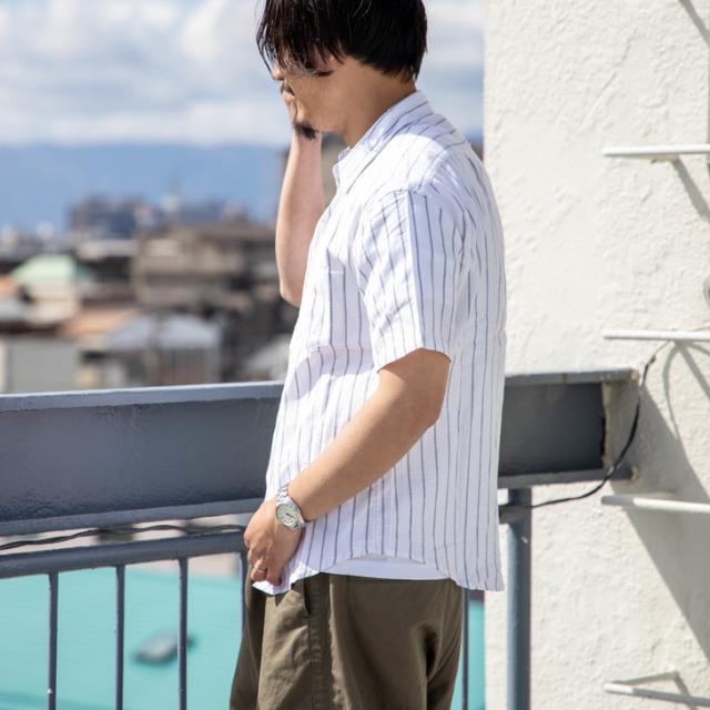 シャツ メンズ 半袖 綿麻 コットン リネン ストレッチ 無地 ストライプ 薄手 白 紺 ベージュ 半袖シャツ カジュアルシャツ 白シャツ ストの通販はau Pay マーケット お小遣い節約できる店 ローコス