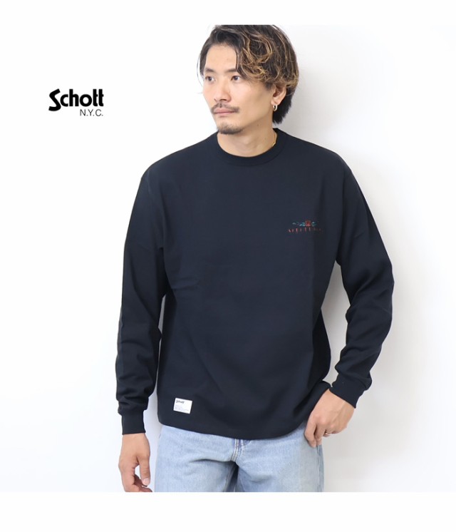 Schott ショット シェイクハンドバニー刺繍 長袖Tシャツ ロンT 長T