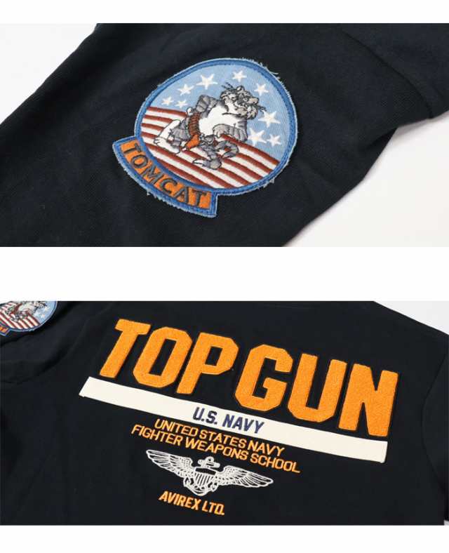 AVIREX アヴィレックス TOP GUN トップガン 長袖Tシャツ サガラ刺繍 パッチ プリント メンズ ロンT 長T アビレックス 送料無料 783-39300