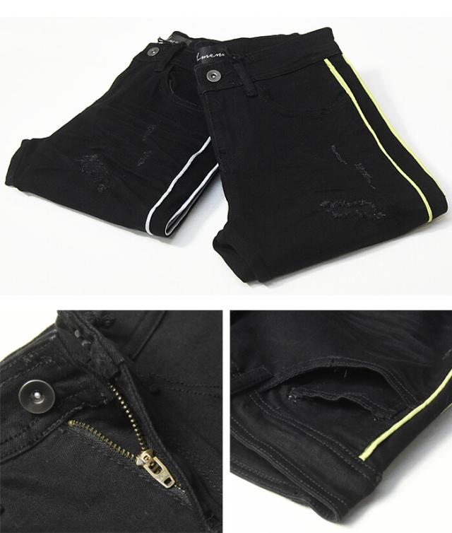 SALE セール V-men ブイメン サイドライン スキニー ジーンズ パイピング ストレッチデニム メンズ スリム ダメージ加工 黒スキニー 993306A 993306Bの通販は