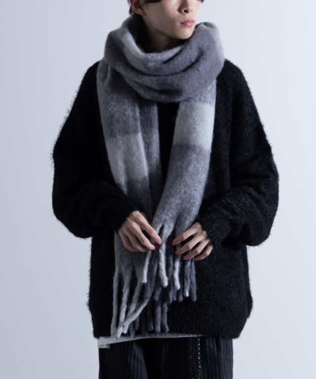 Mohair Like Big Check Fringe Volume Scarf / モヘアライク ビッグ