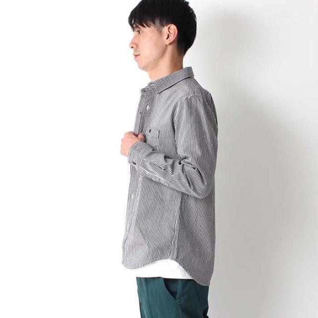長袖シャツ メンズ ストライプ BIGMIKE ビッグマイク ヒッコリー ワークシャツ カジュアルシャツ ネイビー ベージュ レギュラーカラー 日本製 101815005 ビックマイク ピンストライプ シャツ アメカジ きれいめ カジュアル_5
