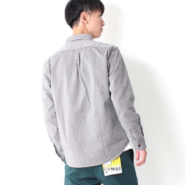 長袖シャツ メンズ ストライプ BIGMIKE ビッグマイク ヒッコリー ワークシャツ カジュアルシャツ ネイビー ベージュ レギュラーカラー 日本製 101815005 ビックマイク ピンストライプ シャツ アメカジ きれいめ カジュアル_6