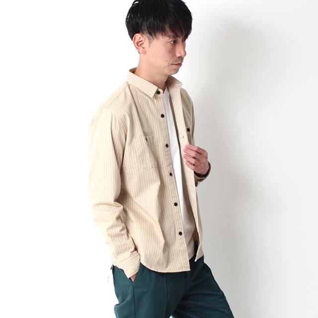 長袖シャツ メンズ ストライプ BIGMIKE ビッグマイク ヒッコリー ワークシャツ カジュアルシャツ ネイビー ベージュ レギュラーカラー 日本製 101815005 ビックマイク ピンストライプ シャツ アメカジ きれいめ カジュアル_8
