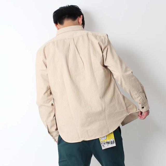 長袖シャツ メンズ ストライプ BIGMIKE ビッグマイク ヒッコリー ワークシャツ カジュアルシャツ ネイビー ベージュ レギュラーカラー 日本製 101815005 ビックマイク ピンストライプ シャツ アメカジ きれいめ カジュアル_9