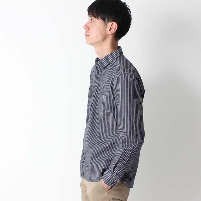 長袖シャツ メンズ ストライプ BIGMIKE ビッグマイク ヒッコリー ワークシャツ カジュアルシャツ ネイビー ベージュ レギュラーカラー 日本製 101815005 ビックマイク ピンストライプ シャツ アメカジ きれいめ カジュアル_11