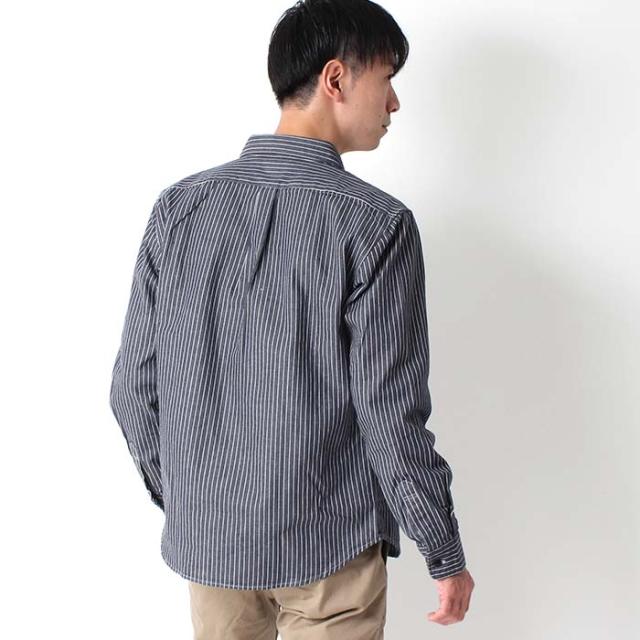 長袖シャツ メンズ ストライプ BIGMIKE ビッグマイク ヒッコリー ワークシャツ カジュアルシャツ ネイビー ベージュ レギュラーカラー 日本製 101815005 ビックマイク ピンストライプ シャツ アメカジ きれいめ カジュアル_12