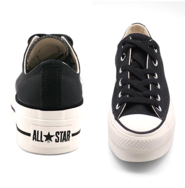 コンバース 厚底 レディース オールスター スニーカー 靴 ローカット 厚底ソール ALL STAR CONVERSE ブラック シルバーグレイ リフテッド LIFTED PS OX 3131429 グレー 3cm 3.5cm 4cm