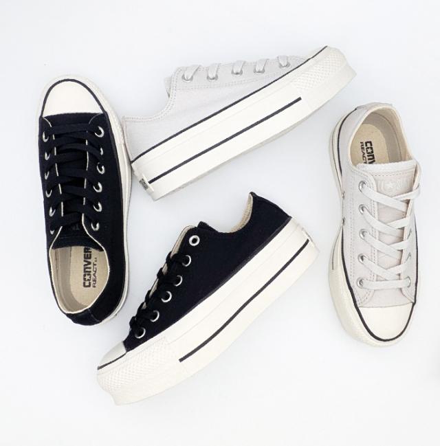 コンバース 厚底 レディース オールスター スニーカー 靴 ローカット 厚底ソール ALL STAR CONVERSE ブラック シルバーグレイ リフテッド LIFTED PS OX 3131429 グレー 3cm 3.5cm 4cm