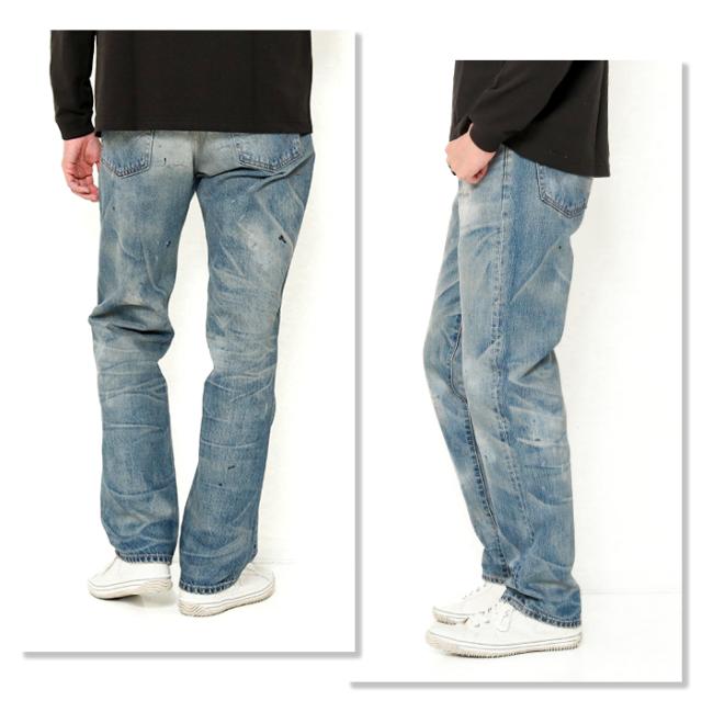 EDWIN エドウィン 503 E50323 レギュラーストレート ジーンズ 1036 中色ブルー メンズ デニムパンツ USED加工 ペイント カイハラデニム 国産 日本 綿100% リペア加工 13.25oz 通年 オールシーズン ズボン ロングパンツ ジーパン