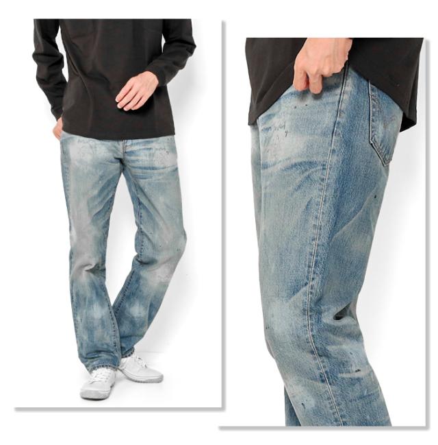 EDWIN エドウィン 503 E50323 レギュラーストレート ジーンズ 1036 中色ブルー メンズ デニムパンツ USED加工 ペイント カイハラデニム 国産 日本 綿100% リペア加工 13.25oz 通年 オールシーズン ズボン ロングパンツ ジーパン