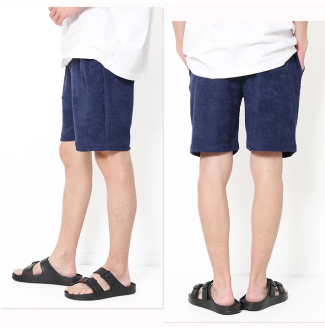 ショートパンツ メンズ パイル地 メイプル メロウピープル melple 3.6 Pile Shorts 日本製 ショーツ MP4SS017 黒 チャコールグレー ネイビー 涼しい オシャレ ドローコード タオル地 ハーフパンツ ブランド ウエストゴム 楽 ショーパン キレカジ シンプル 海 アーバンサーフ_3