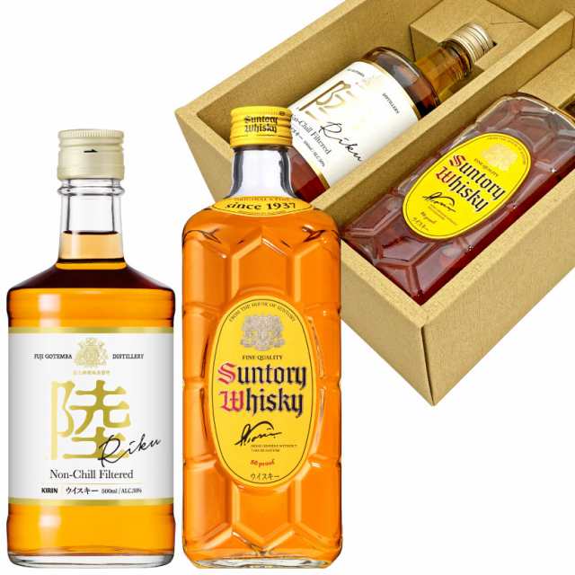 誕生日 御祝 内祝 ウイスキー ギフト 飲み比べ 2本セット キリンウイスキー 陸 500ml ＆ サントリーウイスキー角瓶 700ml ◆送料無料  誕｜au PAY マーケット