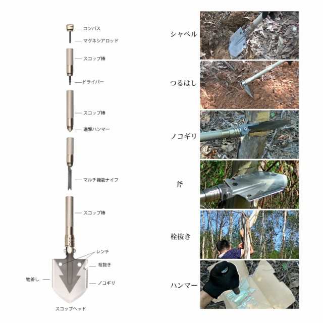 多機能シャベル 折りたたみシャベル アウトドアスコップ キャンプと