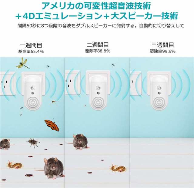 害虫駆除 害虫駆除器 ネズミ撃退器 2個セット 超音波 電磁波 生物波