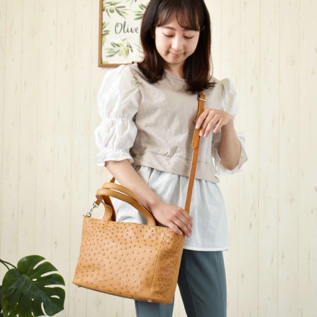 オーストリッチ 本革 2way ハンドバッグ ショルダーバッグ レディース