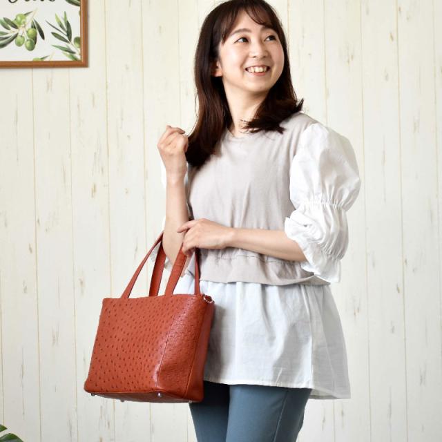 オーストリッチ 本革 2way ハンドバッグ ショルダーバッグ レディース