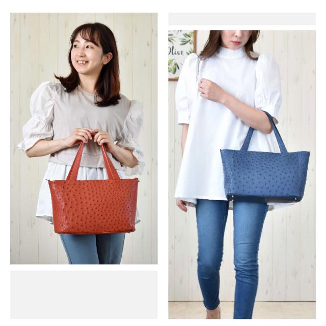 オーストリッチ 本革 2way ハンドバッグ ショルダーバッグ レディース