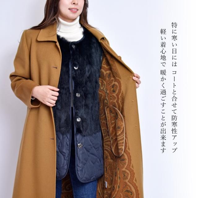 ラビットファー キルティング ロングベスト レディース リバーシブル 前開き 秋冬 ベスト ノーカラー ロング丈 薄手 毛皮 ファー カジュアル 春服 うさぎ 軽量 防寒 おしゃれ 暖かい 秋冬 部屋着 婦人服 大人 女性 女子 人気 上品 母の日 送料無料_5
