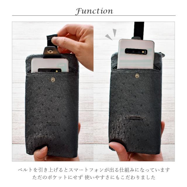 スマホが入る 長財布 オーストリッチ 本革 レディース ラウンド