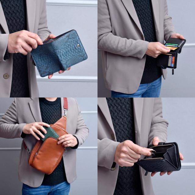 Riamasa パイソン 本革 二つ折り財布 レディース メンズ 折りたたみ