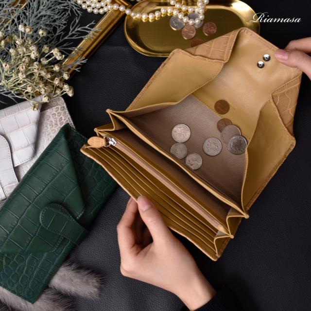 Riamasa クロコダイル 本革 長財布 レディース メンズ ソフトクロコ 柔らかい ワニ革 新作 ギャルソン財布 かぶせ 軽量 大容量 小銭入れ BOX ボックス型 センター取り レザー ギャルソン 軽い 女性 男性 人気 金運 風水 ブランド リアマッサ ギフト 送料無料 Riamasa クロコダイル 本革 長財布 レディース メンズ ソフトクロコ
