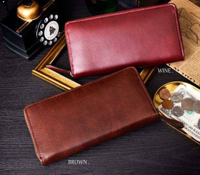 ゴートレザー 長財布 メンズ レディース 本革 ラウンドファスナー 山羊