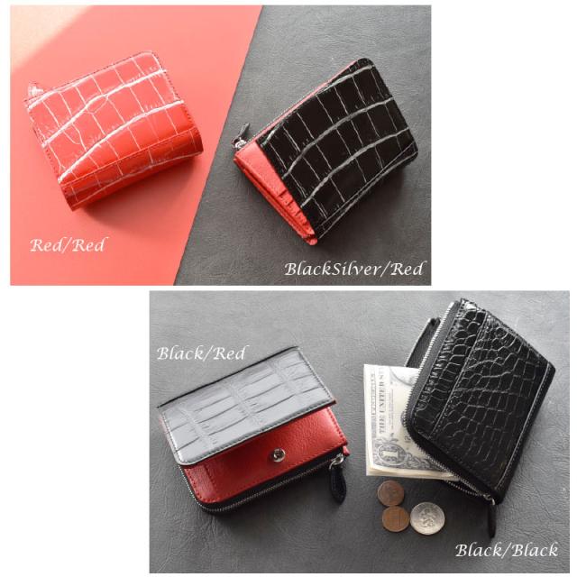 クロコダイル 本革 折りたたみ 財布 メンズ レディース 二つ折り財布