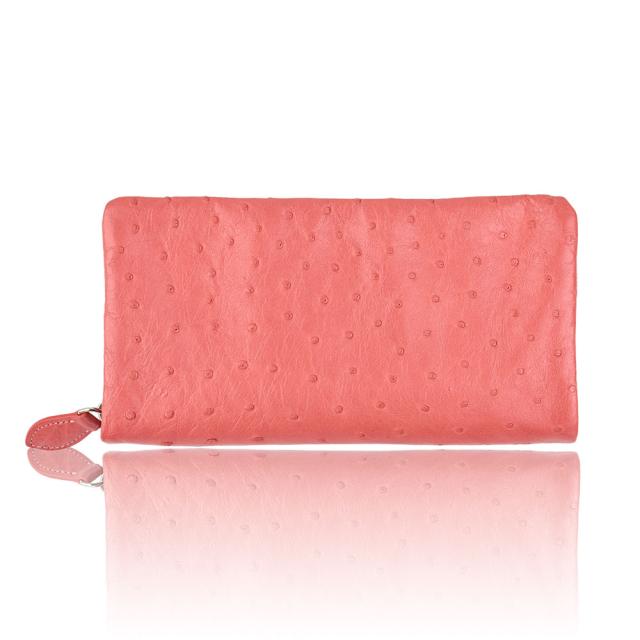 スマホが入る 長財布 オーストリッチ 本革 レディース ラウンド