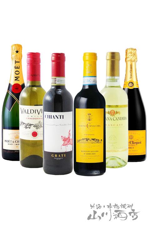 赤 白 シャンパン 厳選ワインハーフボトルセット 375ml ６本セット フランス イタリア チリ 送料無料 商品番号 5873