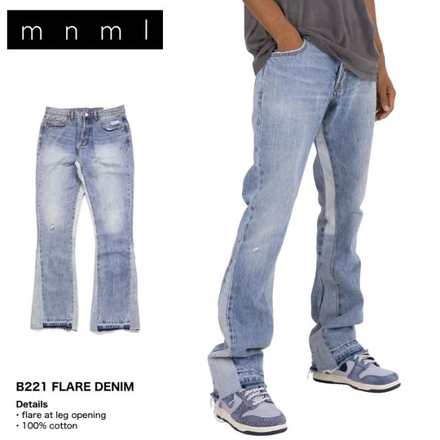 mnml フレアパンツ ミニマル フレアデニム デニムパンツ Gパン ジーンズ ブーツカット メンズ ブランド 大きいサイズ おしゃれ おすすめ 人気  B221の通販は
