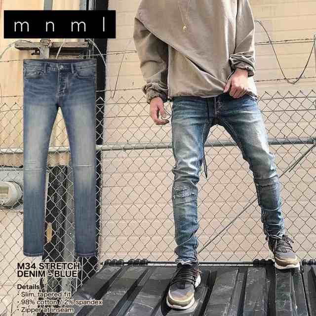 mnml デニム クラッシュデニム スキニー スリム ストレッチ ミニマル M34 STRETCH DENIM BLUE 28 30 32 34 36  38｜au PAY マーケット