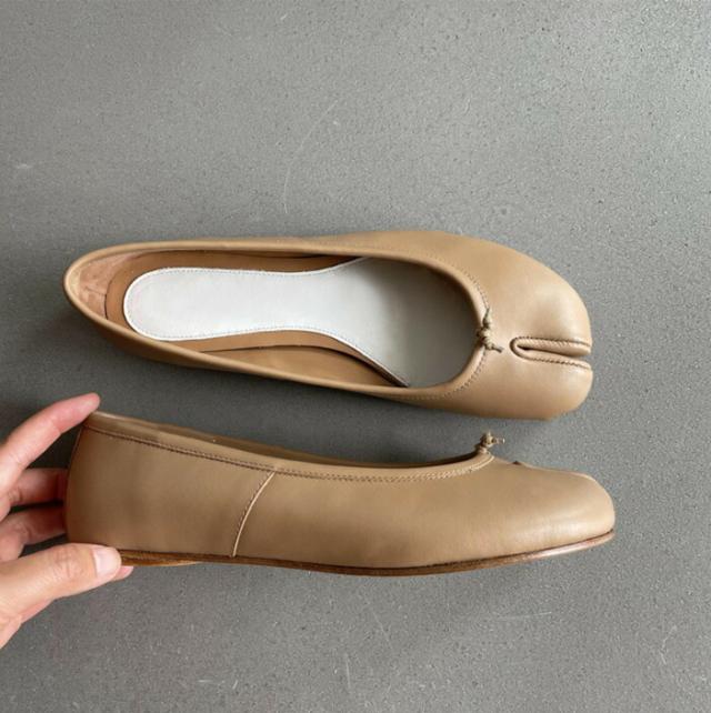 足袋 パンプス 本革 牛革 レザー フラットシューズ バレエシューズ 