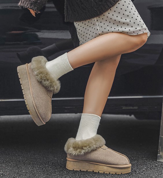 EBV 厚底 本革ウール ムートンブーツ  ファー付  レディー ショートブーツ 痛くない 疲れない靴 ブーティ 歩きやすいの通販は