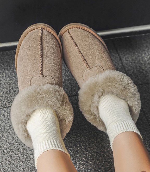 EBV 厚底 本革ウール ムートンブーツ  ファー付  レディー ショートブーツ 痛くない 疲れない靴 ブーティ 歩きやすいの通販は