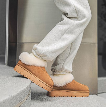 EBV 厚底 本革ウール ムートンブーツ  ファー付  レディー ショートブーツ 痛くない 疲れない靴 ブーティ 歩きやすいの通販は