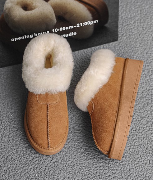 EBV 厚底 本革ウール ムートンブーツ  ファー付  レディー ショートブーツ 痛くない 疲れない靴 ブーティ 歩きやすいの通販は