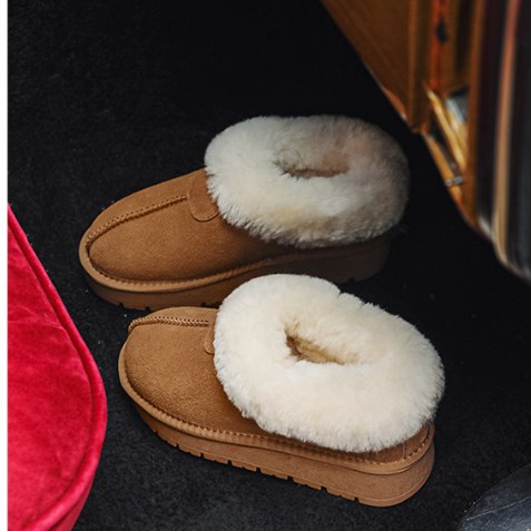 EBV 厚底 本革ウール ムートンブーツ  ファー付  レディー ショートブーツ 痛くない 疲れない靴 ブーティ 歩きやすいの通販は