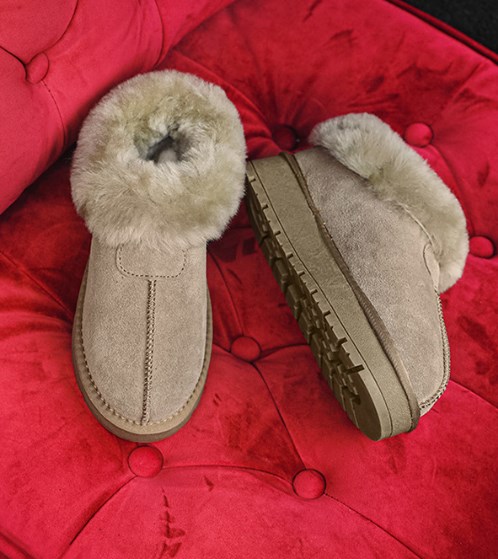 EBV 厚底 本革ウール ムートンブーツ  ファー付  レディー ショートブーツ 痛くない 疲れない靴 ブーティ 歩きやすいの通販は